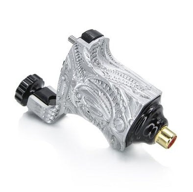 V6 Platinum Silver Bio-Mech — Hand-Engraved Bishop Rotary Tattoo Machi